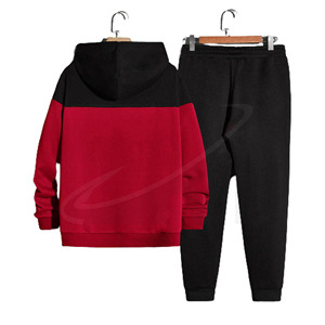 Conjunto Deportivo Unisex con Capucha y Bloques de Color Rojo y Negro, Sudadera Informal de Algodón, Pantalones Jogger, Manga Larga, Ropa de Otoño, Logotipo Personalizado - Product Image 2