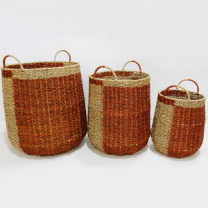 Cestas de Lavandería Redondas de Seagrass Ecológicas Rústicas de Gran Venta, Contenedores Organizadores con Diseño de Bloques de Color y Asas Tejidas - Product Image 2