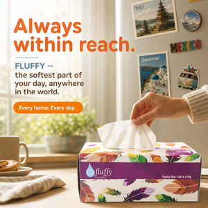 กระดาษทิชชูเนื้อนุ่ม FLUFFY Popup 2 ชั้น x 150 แผ่น-300 แผ่น ผลิตจากเยื่อไม้ ซึมซับดี สำหรับใช้ในบ้าน - Product Image 3