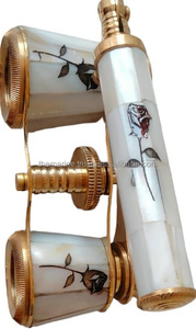 Binoculares náuticos de latón dorado antiguo Simple pulido brillante con Funda de cuero de lujo Telescopio y binoculares de lujo - Product Image 4