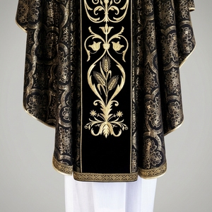 Chasuble de prêtre brodée sur mesure en polyester, avec étole noire et or, vêtement religieux pour l'église - Product Image 3