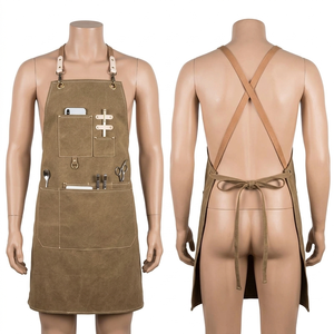Professional 480 GSM Synthetic Leather Barber <b>Apron</b> <b>Black</b> Brown Pocket Panels Debossed Logo Leather Barber <b>Apron</b> - Product Image 4