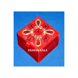 Decorative Zari Hand Embroidery Box For Home And Wedding Decoration Purpose Beautiful <b>Red</b> Colour Unique Box With Golden Work. - Product Image 1