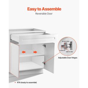 Mobile Base Bianco Shaker da 36 Pollici Non Assemblato con Cassetto, 24 Pollici L x 34,5 Pollici H x 34,5 Pollici P, Mobili da Cucina Pronti per l'Assemblaggio - Product Image 6