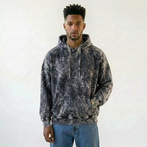 Sudadera con capucha para hombre de lavado vintage, con efecto tie-dye mármol, estilo oversize streetwear, hombro caído, de forro polar de alto gramaje - Product Image 2