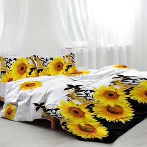 Set Copripiumino Girasole 3 Pezzi, Sfondo Bianco e Nero con Fiori Gialli, in Poliestere, Misura Twin, Decorazione per Camera da Letto Adulti - Product Image 5