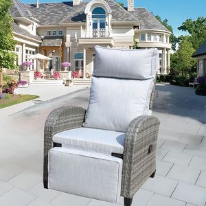 Sedia Reclinabile da Esterno in Vimini con Schienale e Braccioli Regolabili, Sedia da Conversazione per Cortile e Piscina Resistente alle Intemperie - Product Image 2