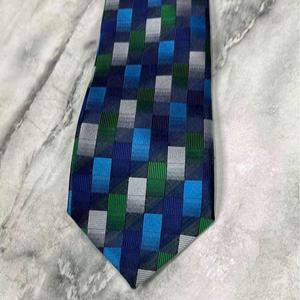 Premium <b>Blue</b> Green Geometric Necktie for <b>Men</b> | Formal Business Wedding Party Woven Designer Fashion <b>Tie</b> | Luxury Gift Wear Style - Product Image 1