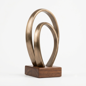 Sculpture abstraite en acier inoxydable brossé, élégante figurine spirale moderne pour table, art métallique de luxe avec base en bois - Product Image 4