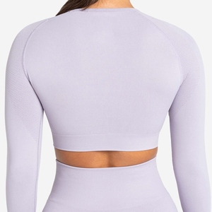 Ensemble de yoga pour femmes à manches longues avec trous pour les pouces, 3 pièces, tenue de sport, leggings taille haute, soutien-gorge de sport, ensemble de course, blanc - Product Image 6