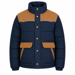 Chaqueta Acolchada de Invierno para Hombre, Diseño de Bloques de Color, Estilo Urbano, Colores y Posiciones del Logotipo Personalizables - Product Image 1
