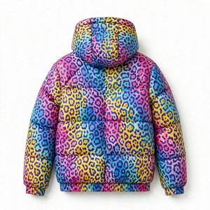 Rainbow Leopard Print Hooded Bomber Jacket <b>Men</b> Winter <b>Thick</b> <b>Fleece</b> Zipper Closure Streetwear Coat - Product Image 4