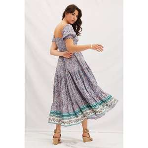 ชุดเดรสมิดิพิมพ์ลายดอกไม้สำหรับผู้หญิงแขนสั้นโบโฮชุดลำลองชายหาดฤดูร้อน - Product Image 4