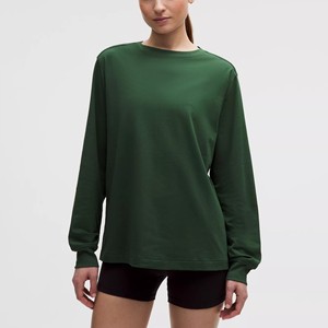 Camiseta de Punto de Manga Larga y Cuello Redondo para Mujer, Color Sólido, Corte Regular, Informal, para Todas las Temporadas, Transpirable, 100% Algodón Jersey, ODM - Product Image 5