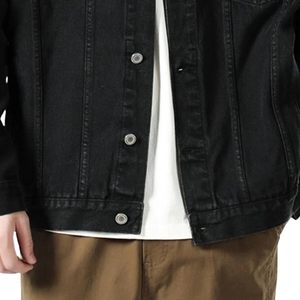Chaqueta de Mezclilla Negra para Hombre, Corte Regular, Color Sólido, Cierre de Botones, Estilo Casual, Ropa de Otoño, 100% Algodón - Product Image 3