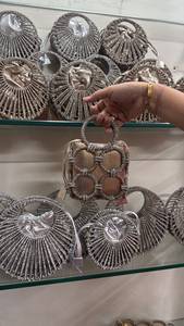 Luxury handmade crochet <b>bag</b> <b>Silver</b> finish mesh <b>bag</b> Beaded handle handbag Crocheted <b>evening</b> <b>bag</b> - Product Image 1