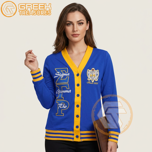 เสื้อคาร์ดิแกนปักอะคริลิค Sigma Gamma Rho แบบสั่งทำพิเศษ คุณภาพสูงสำหรับสตรี  ชุดลำลองฤดูหนาวสไตล์กรีก - Product Image 4