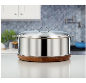 Olla redonda de acero inoxidable plateada, elegante y popular, con tapa, para servir comida caliente, ideal para bodas, fiestas y decoración del hogar. - Product Image 5