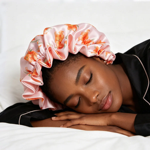 Satin <b>Bonnet</b> for Women with Flower Print, Satin <b>Bonnet</b> for Sleeping, Large Sleep Cap with Elastic Tie Band for Curly Hair - Product Image 3