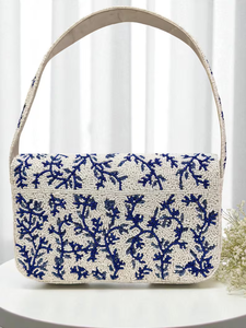 Pochette bleue à fleurs et perles : Sac de vacances brodé floral par Whimsy Art Craft - Product Image 4