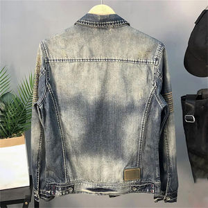 Blouson Homme Décontracté Slim Fit en Jean 100% Coton, Dernière Collection, Effet Patchwork Délavé à l'Acide, Boutons, Haute Qualité, Vente Chaude en Gros - Product Image 2