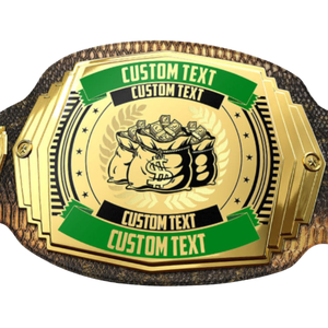 Cinturón de Campeonato Personalizable con Bolsas para Dinero, Placa Dorada y Detalles Verdes para Premios y Reconocimientos Personalizados - Product Image 5