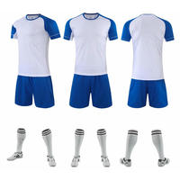 Maillot de football personnalisé bleu clair et foncé en sublimation pour homme, ensemble uniforme respirant en polyester pour adulte avec logo et nom