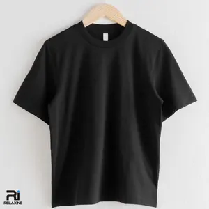 Camiseta preta de qualidade premium relaxada, camiseta grande de algodão, tamanho gráfico totalmente personalizável