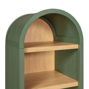 Juliet Narrow Arch <b>Bookcase</b> in Deep Green and Light Honey <b>Solid</b> <b>Wood</b> Space-Saving Home Office Furniture - Product Image 4