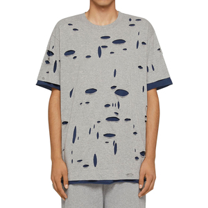 Camiseta al por mayor con logo personalizado impreso, estilo desgastado para hombre, manga corta, ropa casual, 100% algodón, corte holgado, camiseta desgastada. - Product Image 1