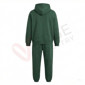 Ensemble de survêtement unisexe vert à manches longues, à capuche, couleur unie, coupe décontractée, pour l'automne, 100% coton respirant, pantalon à cordon de serrage - Product Image 2