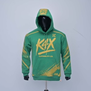 Sweat-shirt à capuche vert KEX pour homme, impression par sublimation, streetwear, logo personnalisé, coupe classique, poche intégrée, tendance automne, vente en gros - Product Image 1