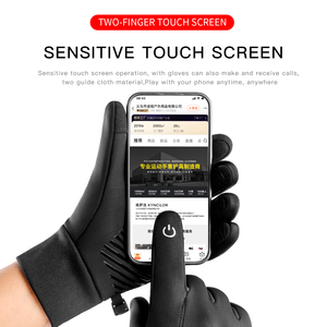 Gants de cyclisme d'hiver thermiques, tactiles, imperméables, coupe-vent, antidérapants, en polyester et cuir, à doigts complets, pour hommes, pour l'extérieur, OEM - Product Image 2