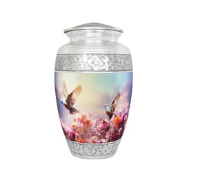 Urne funéraire en aluminium de qualité supérieure pour cendres humaines, fabriquée par un fabricant de confiance, avec un design artistique artisanal décoratif pour l'exposition commémorative. - Product Image 1