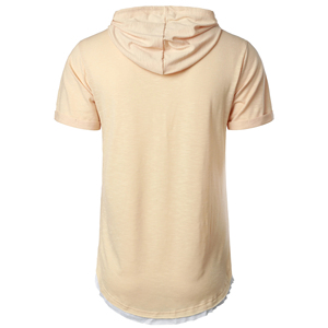 <b>Men's</b> Regular Fit Hooded <b>Short</b> <b>Sleeve</b> Fleece T-Shirt Pocket Beige 100% Cotton Casual Winter Wear Breathable Quick Dry High - Product Image 5