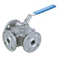 Válvula de bola manual de 3 vías, 1 pulgada NPT, rosca hembra, cuerpo de acero al carbono, sello de PTFE, para uso con agua a temperatura normal.