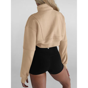 Sudadera corta personalizada para mujer con media cremallera, manga larga, estilo casual, con orificio para el pulgar, antiarrugas, de poliéster/algodón, con frente de pana - Product Image 3