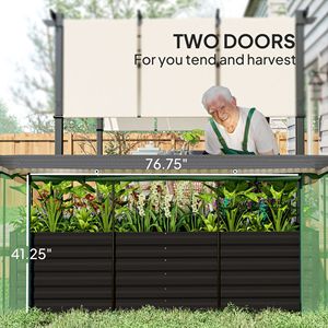 Jardinière surélevée en acier galvanisé gris foncé avec cage de protection et toile d'ombrage pour fleurs, légumes et herbes - Product Image 6