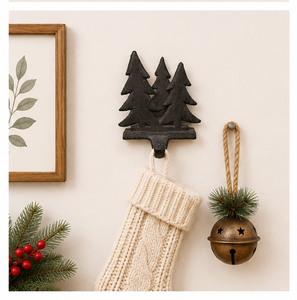 Heavy Duty Cast Iron Christmas Tree <b>Stocking</b> <b>Holder</b> Rustic 3-Tree Design Metal <b>Stocking</b> Hanger For Fireplace Mantel Durable Hook - Product Image 6