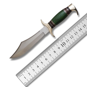 Cuchillo Bowie de Acero Inoxidable de Grado Industrial Prime Crafts International con Punta Caída, Guarda de Latón y Mango de Madera Pakka Verde para Camping - Product Image 1
