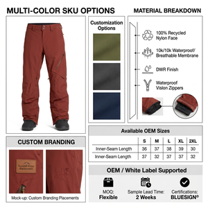 Pantalon de ski imperméable pour homme, couleur bordeaux, avec capuche, poches zippées, revers élastiques, en polyester/nylon extensible, pour roller et patinage sur glace - Product Image 6