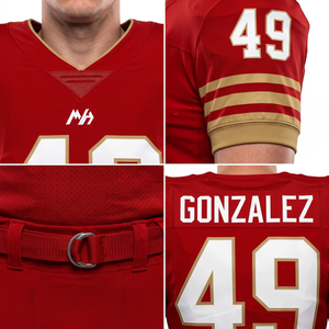 Ensemble d'uniformes de football américain personnalisés - Tissu en poly-spandex, sergé, coupe rétro ajustée, vêtements d'équipe pour hommes, OEM - Product Image 4