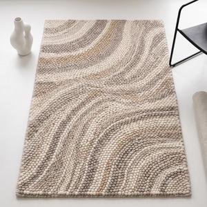 Tapis d'intérieur en laine à poils moyens, tissé à la main, couleur unie crème gris beige, antidérapant, décoration minimaliste moderne pour la maison - Product Image 1