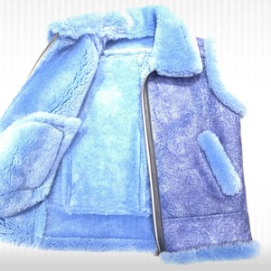 Men Blue Sheepskin Shearling Genuine Shearling Vest Winter <b>Waistcoat</b> - Product Image 3