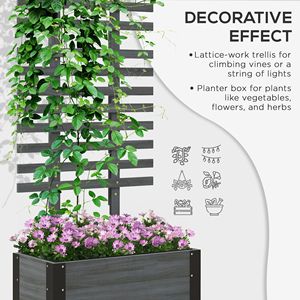 Fioriera Rialzata Portatile in Legno Grigio su Ruote con Traliccio e Angoli in Metallo, Vaso per Bonsai da 8 Pollici per Uso Esterno - Product Image 4