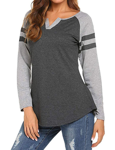 T-shirt pour femmes, vêtements d'été, t-shirts multicolores en coton à manches longues, t-shirts décontractés pour femmes, col rond, t-shirt patchwork - Product Image 6