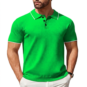 Polo en tricot à manches courtes pour homme, couleur unie, col boutonné, coupe classique, décontracté - Product Image 3