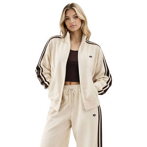 Conjunto Deportivo de Dos Piezas para Mujer, Chaqueta con Cierre y Pantalones Anchos de Felpa Suave, Ropa de Estar con Detalle de Raya Lateral - Product Image 2