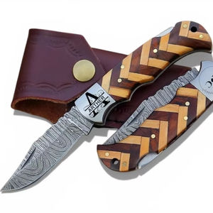 Couteau pliant à verrouillage arrière en acier Damas fait main de qualité industrielle, manche en bois d'olivier et de palissandre, vente en gros, offre spéciale - Product Image 1