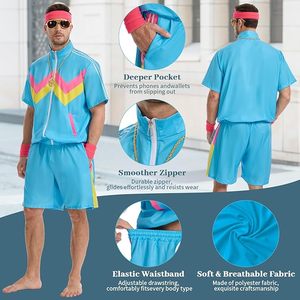 Traje Deportivo de los 80 para Hombre, Disfraz Color Block de los 90, Chaqueta de Manga Corta y Pantalones Cortos Retro para Fiesta de Halloween o Carnaval - Product Image 3